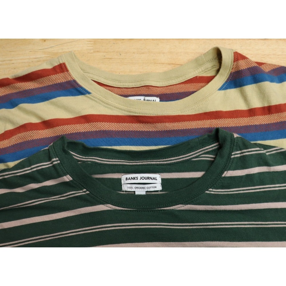 Lot of 2 Banks Journal Mens T Shirts Size M Organic Cotton Short Sleeve Striped
